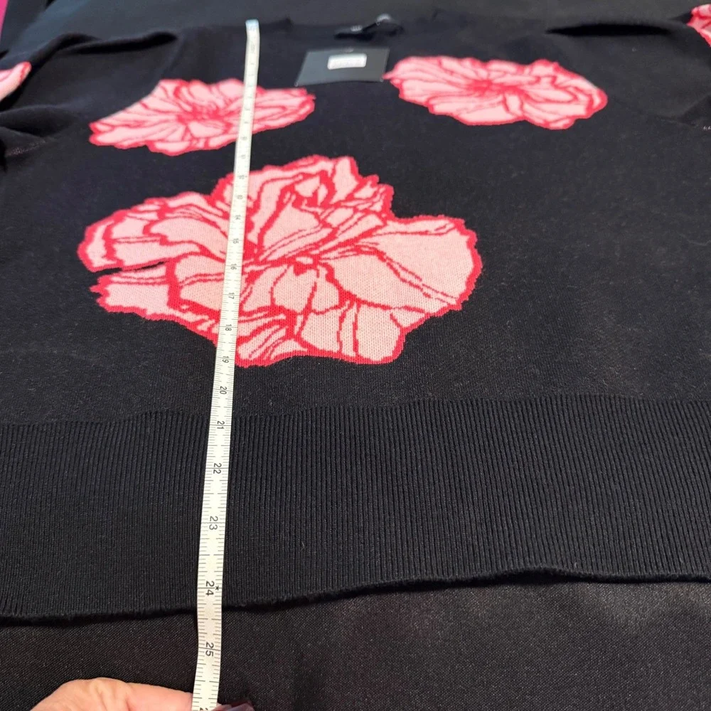 Marc New York‎ Andrew Marc Floral Sweater Black Red Pullover Knit Women's L NWT